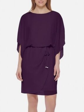 Jessica Howard Womens Amethyst Chiffon Dolman Sleeve Draped Dress Sz 4P NWT